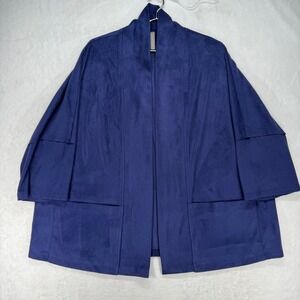 Last Tango Open Front Kimono Duster Cardigan Pockets Blue Faux Suede‎ XL